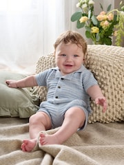 Mamas & Papas Blue Mix Knit 100% Cotton Polo & Short Set - Imagen 4 de 8