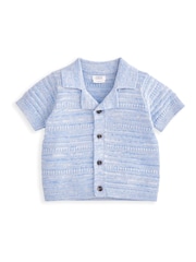 Mamas & Papas Blue Mix Knit 100% Cotton Polo & Short Set - Imagen 7 de 8