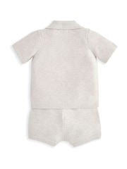 Mamas & Papas palm vezen 100% bombaž rjava srajca in kratke hlače pleten set - Slika 3 iz 5