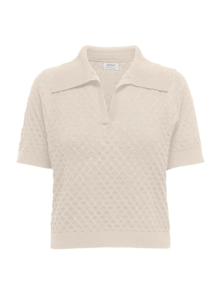 ONLY Cream Short Sleeved Crochet Knit Polo Shirt - Image 2 of 3
