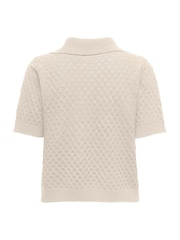 ONLY Cream Short Sleeved Crochet Knit Polo Shirt - Image 3 of 3