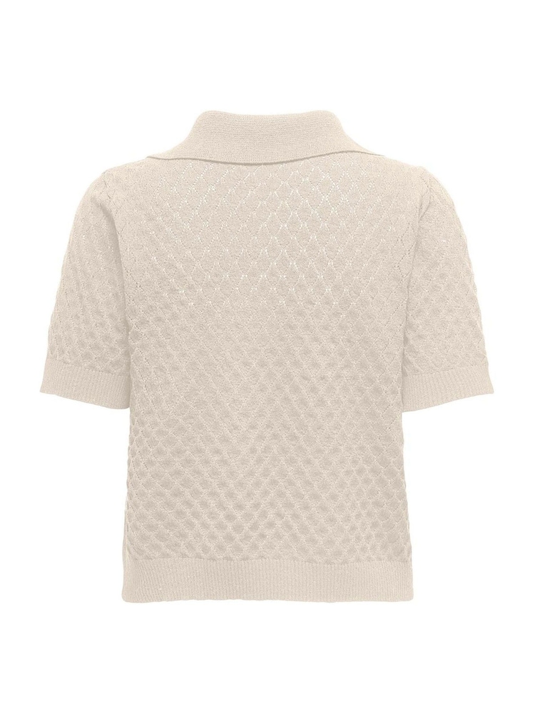 ONLY Cream Short Sleeved Crochet Knit Polo Shirt - Image 3 of 3