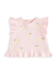 Mamas & Papas Pink 100% Cotton Embroidered Frill Top & Shorts Set - Image 3 of 4