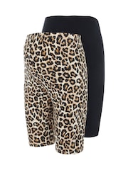 Mamalicious Black Printed And Plain Jersey Biker Shorts 2 Pack - Image 1 of 5