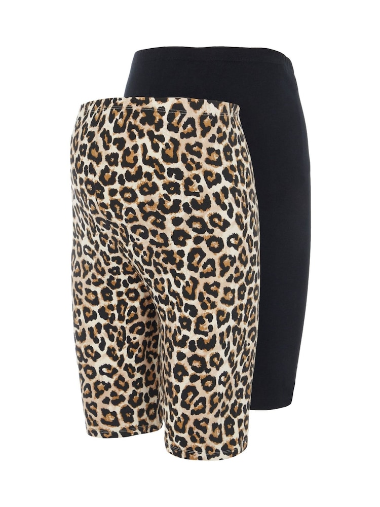 Mamalicious Black Printed And Plain Jersey Biker Shorts 2 Pack - Image 1 of 5