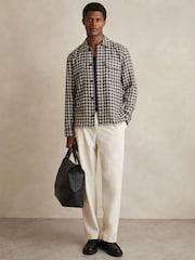 Reiss Navy/White Ribona Woven Check Twin-Pocket Overshirt - Image 1 of 7