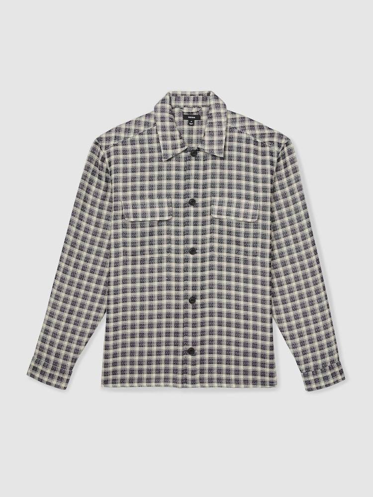 Reiss Navy/White Ribona Woven Check Twin-Pocket Overshirt - Image 2 of 7