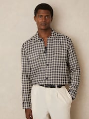 Reiss Navy/White Ribona Woven Check Twin-Pocket Overshirt - Image 3 of 7