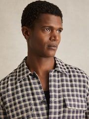 Reiss Navy/White Ribona Woven Check Twin-Pocket Overshirt - Image 4 of 7