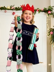 JoJo Maman Bébé Navy Blue Smocked Waist Velvet Party Dress - Image 2 of 2