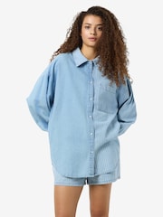 NOISY MAY Blue Oversized Long Sleeve Stripe Contrast 100% Cotton Shirt - Image 2 of 5