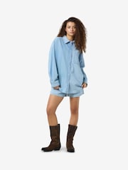 NOISY MAY Blue Oversized Long Sleeve Stripe Contrast 100% Cotton Shirt - Image 4 of 5