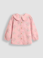 JoJo Maman Bébé Pink Floral Rose Printed Pinafore Dress & Blouse Set - Image 4 of 5