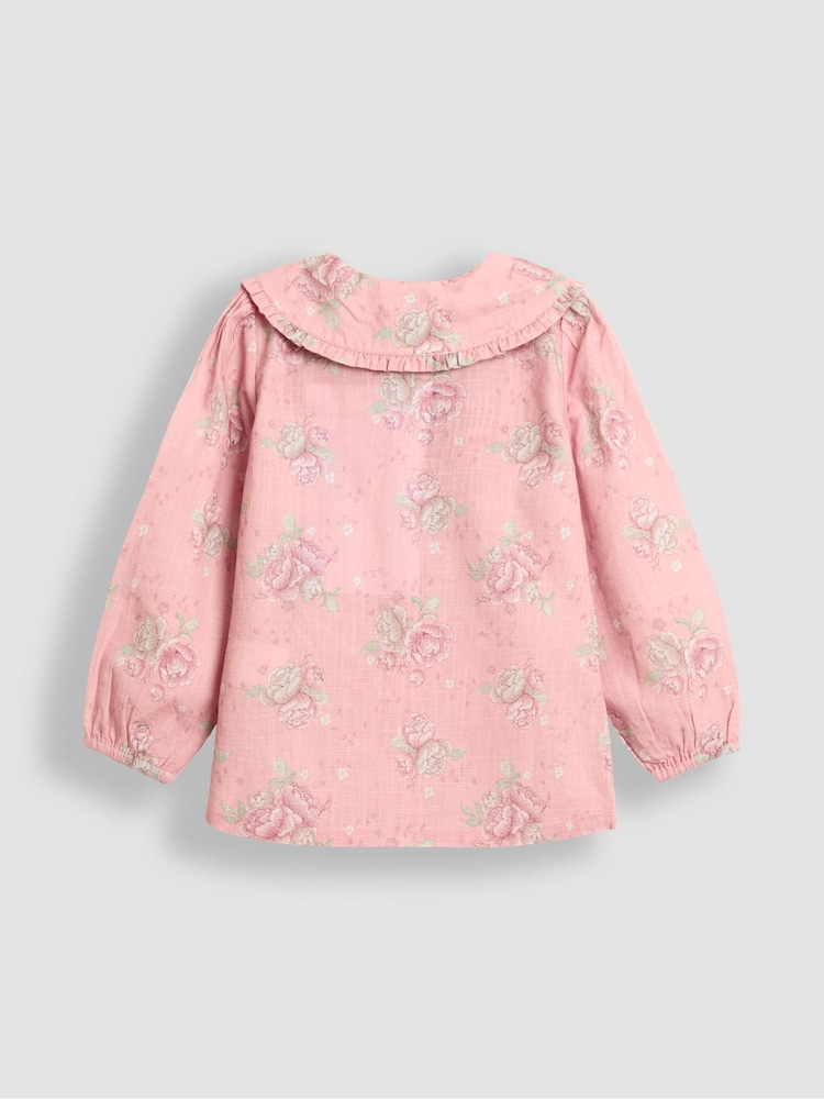 JoJo Maman Bébé Pink Floral Rose Printed Pinafore Dress & Blouse Set - Image 5 of 5