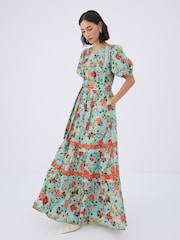 Raishma Green Trinity Floral Maxi Dress with Puffed Sleeves - Image 1 of 3
