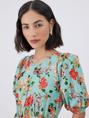 Raishma Green Trinity Floral Maxi Dress with Puffed Sleeves - Image 3 of 3