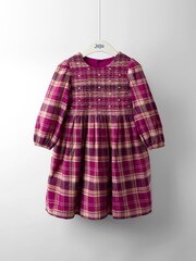 JoJo Maman Bébé Burgundy Smocked Tartan Party Dress - Image 1 of 4