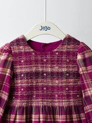 JoJo Maman Bébé Burgundy Smocked Tartan Party Dress - Image 2 of 4