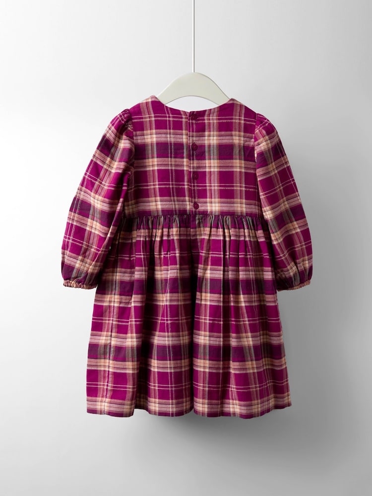 JoJo Maman Bébé Burgundy Smocked Tartan Party Dress - Image 4 of 4