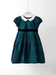 JoJo Maman Bébé Green Check Party Dress With Broderie Collar - Image 1 of 4