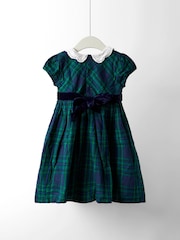 JoJo Maman Bébé Green Check Party Dress With Broderie Collar - Image 4 of 4