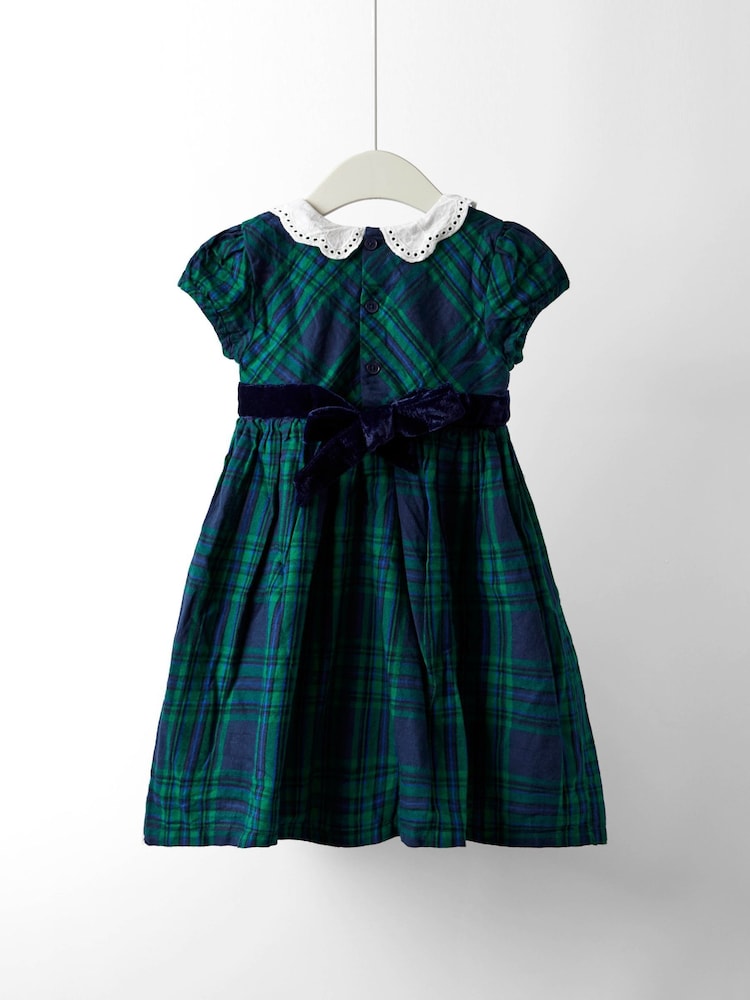 JoJo Maman Bébé Green Check Party Dress With Broderie Collar - Image 4 of 4