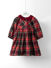 JoJo Maman Bébé Red Tartan Peter Pan Collar Party Dress - Image 1 of 4