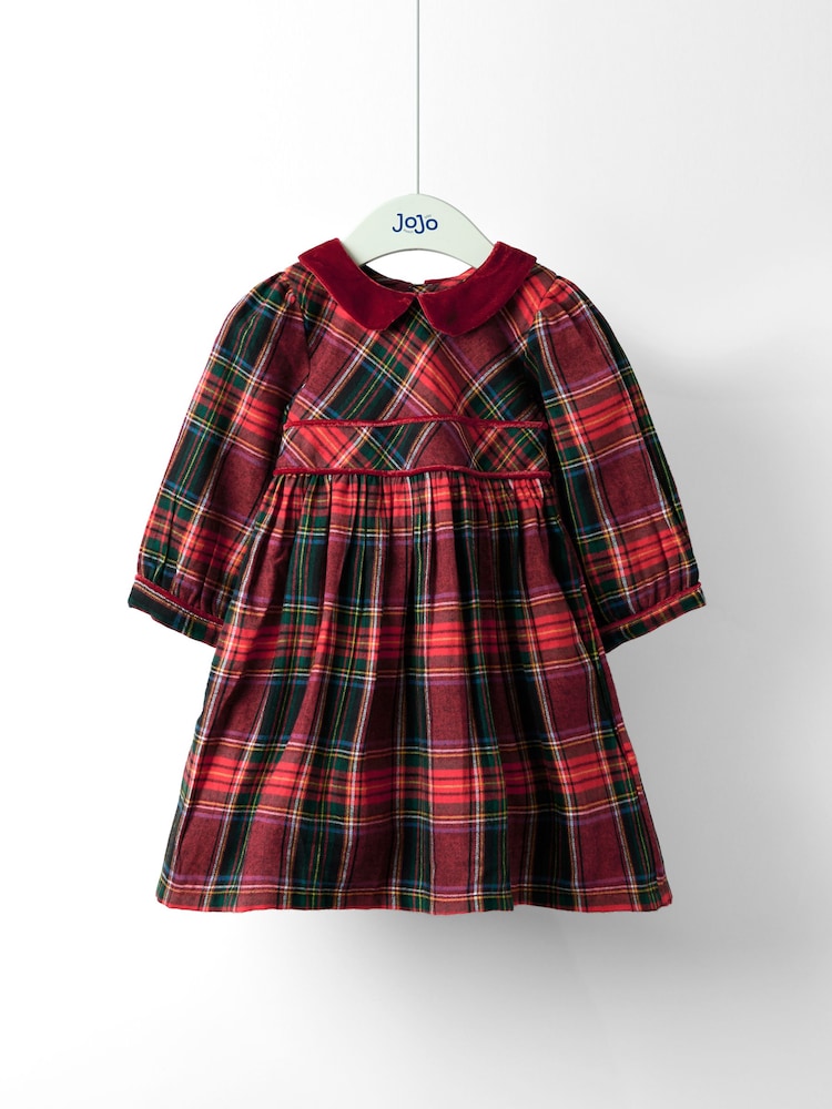 JoJo Maman Bébé Red Tartan Peter Pan Collar Party Dress - Image 1 of 4
