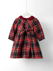 JoJo Maman Bébé Red Tartan Peter Pan Collar Party Dress - Image 2 of 4