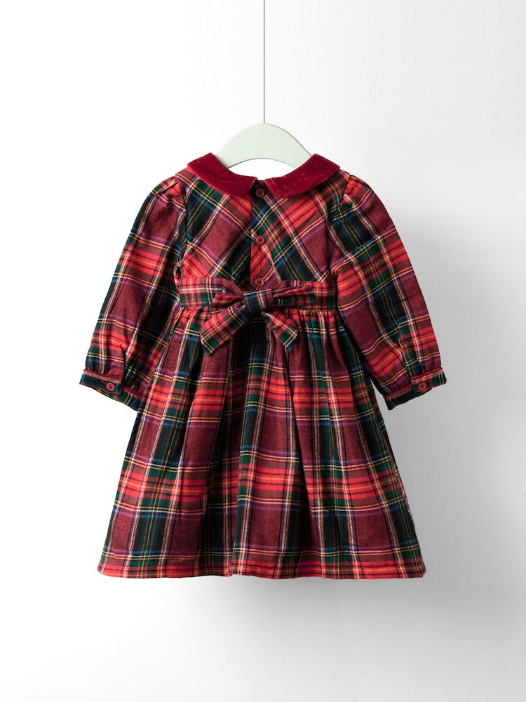 JoJo Maman Bébé Red Tartan Peter Pan Collar Party Dress - Image 2 of 4 JoJo Maman Bébé Red Tartan Peter Pan Collar Party Dress - Image 2 of 4