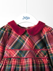 JoJo Maman Bébé Red Tartan Peter Pan Collar Party Dress - Image 3 of 4