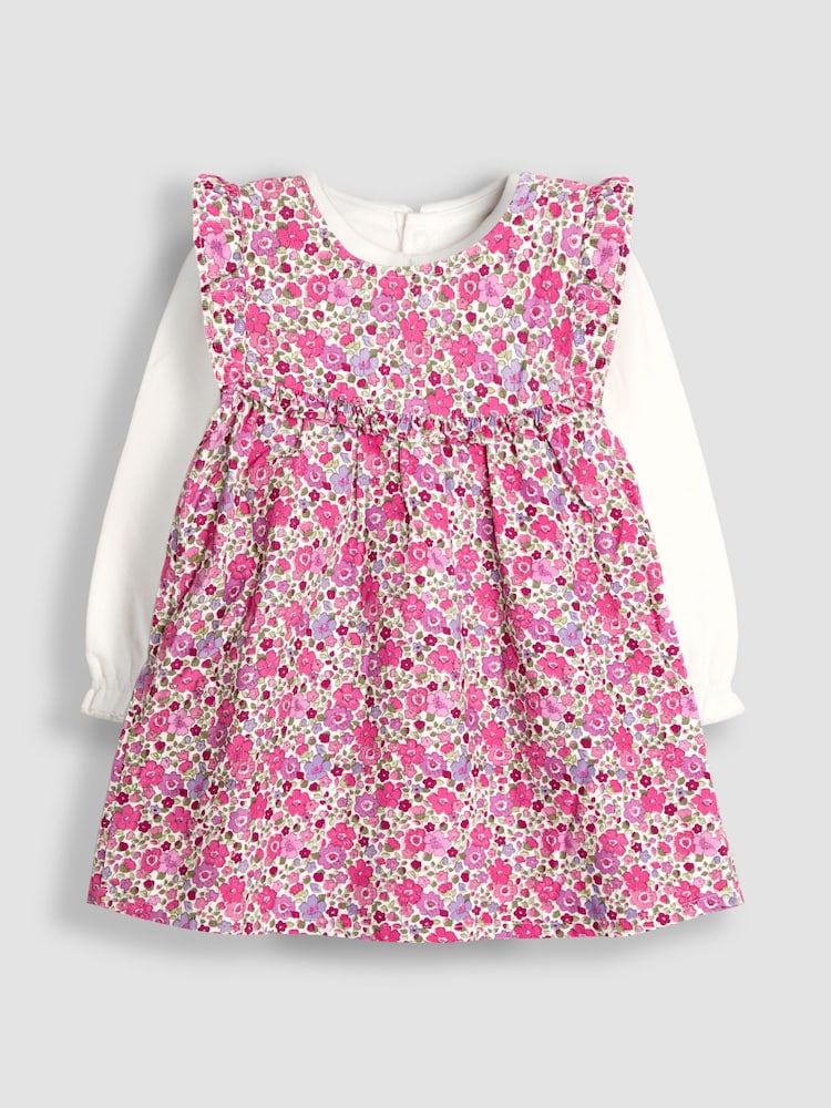 JoJo Maman Bébé Pink Floral Cord Dress & Body Set - Image 1 of 6