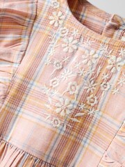 JoJo Maman Bébé Pink Check Frill Sleeve Embroidered Dress - Image 4 of 5