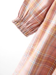 JoJo Maman Bébé Pink Check Frill Sleeve Embroidered Dress - Image 5 of 5