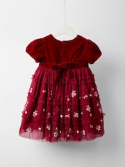 JoJo Maman Bébé Red Floral Tiered Tulle Party Dress - Image 4 of 4