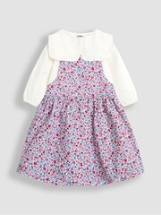 JoJo Maman Bébé Cream Ditsy Floral Cord Pinafore Dress & Top Set - Image 1 of 5