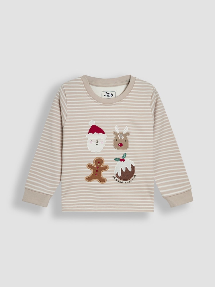 JoJo Maman Bébé Stone Christmas Character Christmas Print Jersey Collar Pyjamas - Image 2 of 6