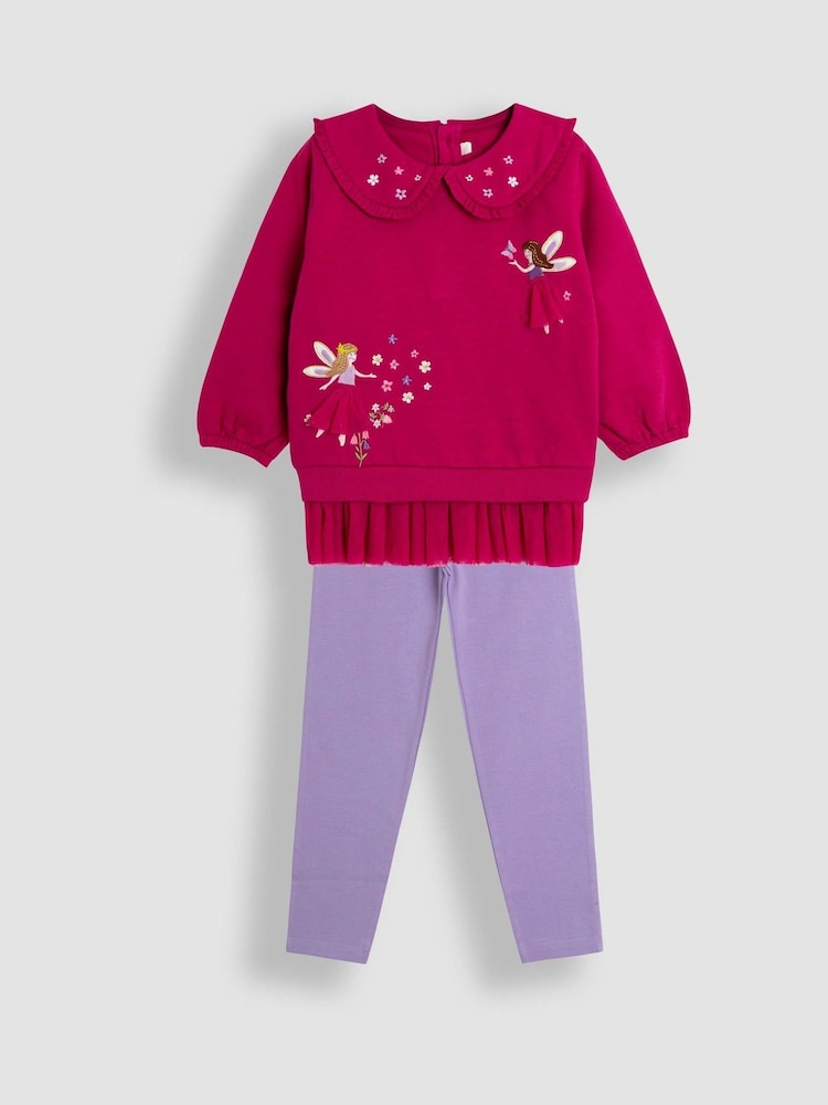 JoJo Maman Bébé Raspberry Fairy Appliqué Tulle Sweatshirt & Leggings Set - Image 1 of 8 JoJo Maman Bébé Raspberry Fairy Appliqué Tulle Sweatshirt & Leggings Set - Image 1 of 8
