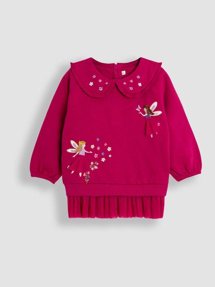 JoJo Maman Bébé Raspberry Fairy Appliqué Tulle Sweatshirt & Leggings Set - Image 2 of 8 JoJo Maman Bébé Raspberry Fairy Appliqué Tulle Sweatshirt & Leggings Set - Image 2 of 8