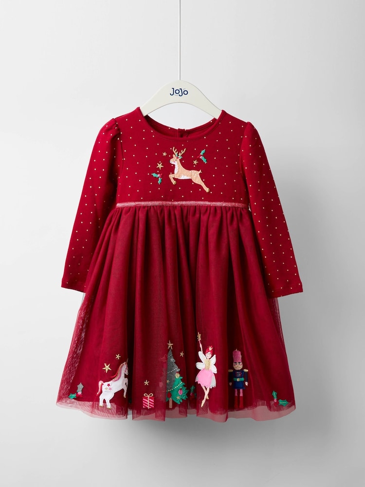 Red Christmas Friends - فستان حفلات تول مزيّن بخياطة أبليكيه من JoJo Maman Bébé - صورة 1 من 4 Red Christmas Friends - فستان حفلات تول مزيّن بخياطة أبليكيه من JoJo Maman Bébé - صورة 1 من 4