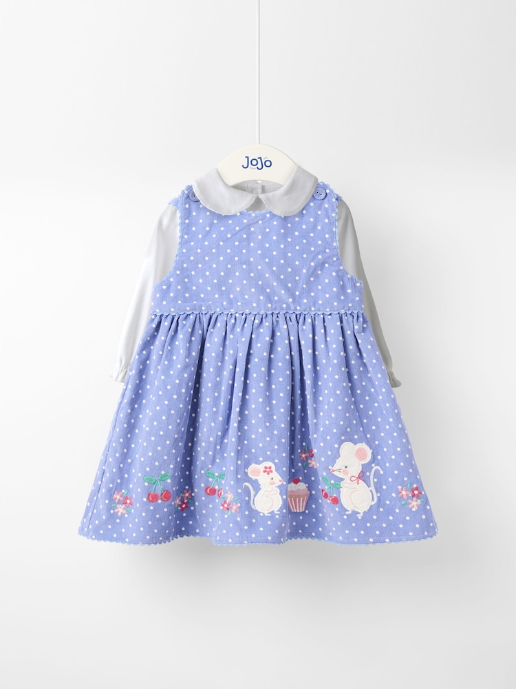 JoJo Maman Bébé Blue Mouse & Treats Appliqué Cord Dress and Top Set - Image 1 of 5 JoJo Maman Bébé Blue Mouse & Treats Appliqué Cord Dress and Top Set - Image 1 of 5