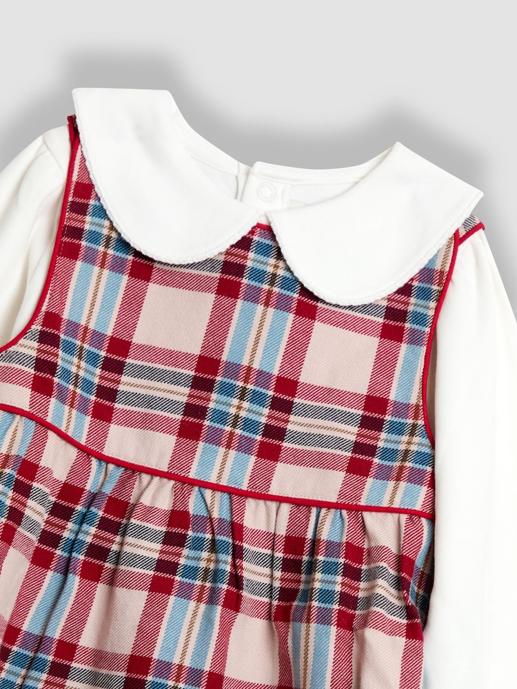 JoJo Maman Bébé Red Check Dress & Peter Pan Collar Top Set - Image 6 of 6