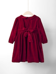 JoJo Maman Bébé Red Smocked Waist Velvet Party Dress - Image 2 of 4