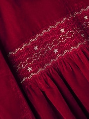 JoJo Maman Bébé Red Smocked Waist Velvet Party Dress - Image 4 of 4