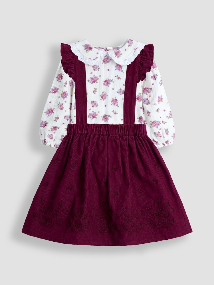 JoJo Maman Bébé Burgundy Embroidered Cord Skirt & Blouse Set - Image 1 of 7