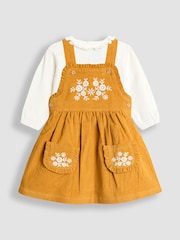 JoJo Maman Bébé Yellow Embroidered Cord Pinafore Dress & Blouse Set - Image 1 of 6