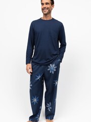 Cyberjammies Green Mens Printed Pyjamas Bottoms and Solid Jersey T-Shirt - Image 1 of 4