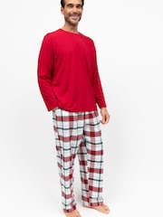 Cyberjammies Check Pyjama Bottoms and Solid Jersey T-Shirt - Bild 1 von 4