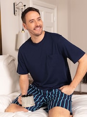 Cyberjammies Blue Mens Check Pyjamas Shorts and Solid 100% Cotton Jersey T-Shirt - Image 2 of 3