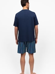 Cyberjammies Blue Mens Check Pyjamas Shorts and Solid 100% Cotton Jersey T-Shirt - Image 3 of 3
